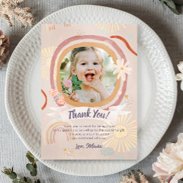 Pastel Rainbow Pink Birthday Photo Thank You Card サンキューカード