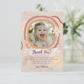 Pastel Rainbow Pink Birthday Photo Thank You Card サンキューカード (スタンド正面)