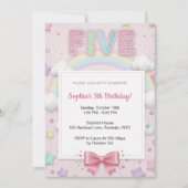 Pastel Rainbow Sequin Glitter Girl 5th Birthday 招待状 (正面)