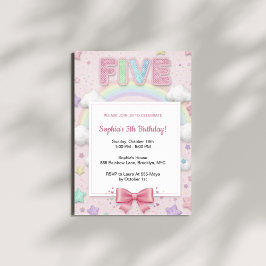 Pastel Rainbow Sequin Glitter Girl 5th Birthday 招待状