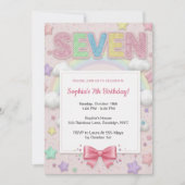 Pastel Rainbow Sequin Glitter Girl 7th Birthday 招待状 (正面)