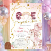 Pastel Rainbow Sequin Glitter Unicorn One Magical  招待状