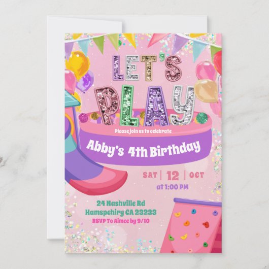 Pastel Rainbow Sequin Indoor Playground Birthday 招待状 (正面)