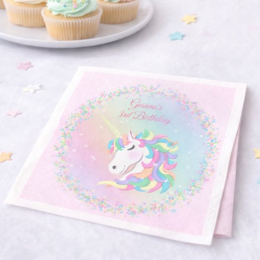 Pastel Rainbow Sparkle Magical Unicorn Birthday  スタンダードカクテルナプキン