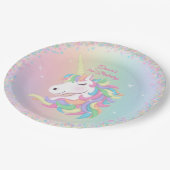 Pastel Rainbow Sparkle Magical Unicorn Birthday  ペーパープレート (アングル)