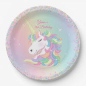 Pastel Rainbow Sparkle Magical Unicorn Birthday  ペーパープレート (正面)
