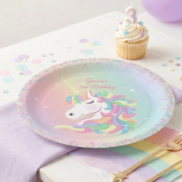 Pastel Rainbow Sparkle Magical Unicorn Birthday  ペーパープレート
