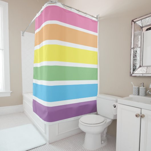 Pastel Rainbow Striped Shower Curtain シャワーカーテン (インサイチュ)