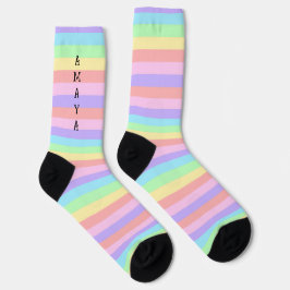 Pastel Rainbow Stripes Decora Style ソックス