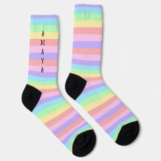 Pastel Rainbow Stripes Decora Style ソックス