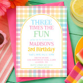 Pastel Rainbow Three Times The Fun 3rd Birthday 招待状
