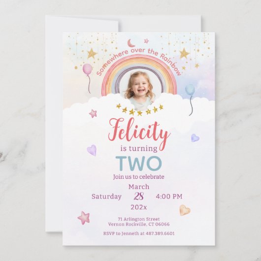 Pastel Rainbow Tie Dye Birthday Photo 招待状 (正面)