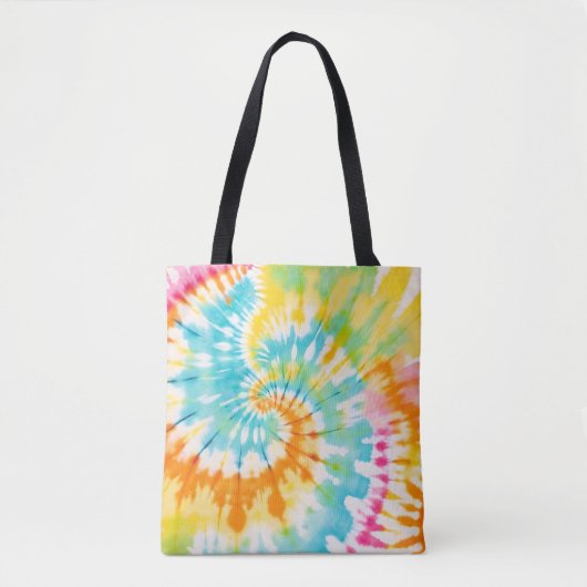 Pastel Rainbow Tie Dye Spiral Pattern トートバッグ (正面)