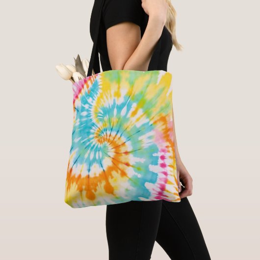 Pastel Rainbow Tie Dye Spiral Pattern トートバッグ (クローズアップ)