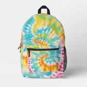 Pastel Rainbow Tie Dye Spiral Pattern プリントバックパック (正面)