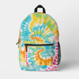 Pastel Rainbow Tie Dye Spiral Pattern プリントバックパック