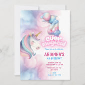 Pastel Rainbow Unicorn 4th Birthday Invitation 招待状 (正面)