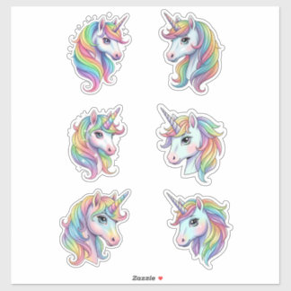 Pastel Rainbow Unicorn Faces Vinyl Sticker シール