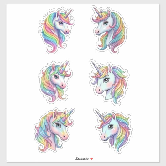 Pastel Rainbow Unicorn Faces Vinyl Sticker シール (シート)