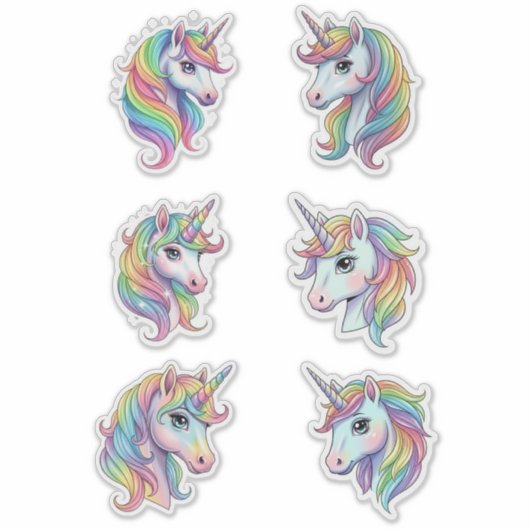 Pastel Rainbow Unicorn Faces Vinyl Sticker シール (正面)