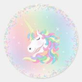 Pastel Rainbow Unicorn Happy Birthday ラウンドシール (正面)