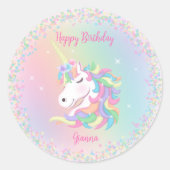Pastel Rainbow Unicorn Happy Birthday ラウンドシール (正面)