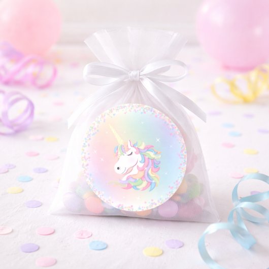 Pastel Rainbow Unicorn Happy Birthday ラウンドシール