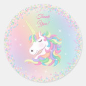 Pastel Rainbow Unicorn Happy Birthday Thank You ラウンドシール (正面)