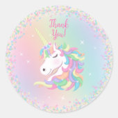 Pastel Rainbow Unicorn Happy Birthday Thank You ラウンドシール (正面)