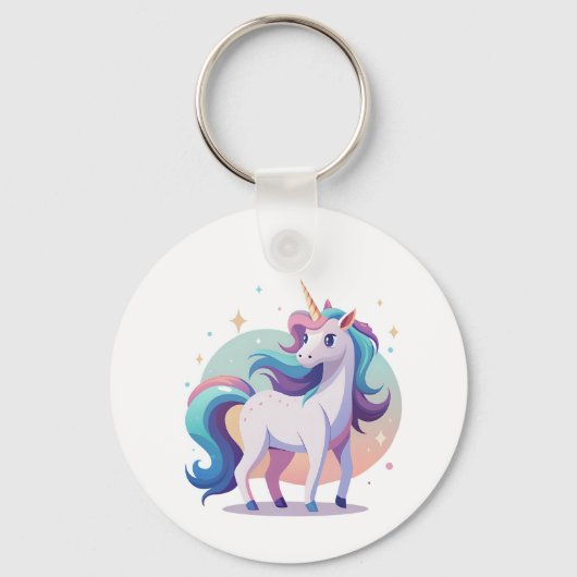 Pastel rainbow unicorn in cartoon style キーホルダー (正面)