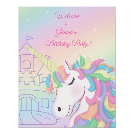 Pastel Rainbow Unicorn Magical Birthday ポスター (正面)