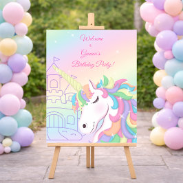 Pastel Rainbow Unicorn Magical Birthday ポスター