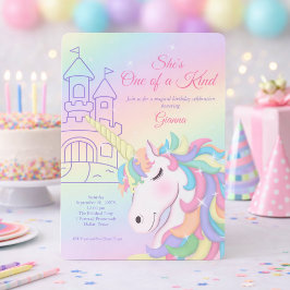 Pastel Rainbow Unicorn Magical Birthday 招待状