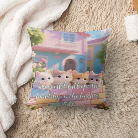 Pastel Rainbow Wall & Flowers, Soft Plush Pillow クッション (ブランケット)