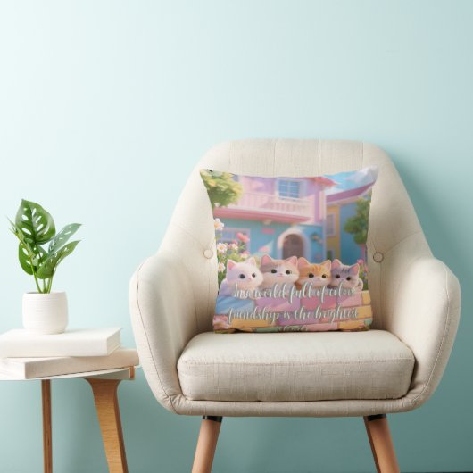 Pastel Rainbow Wall & Flowers, Soft Plush Pillow クッション (椅子)