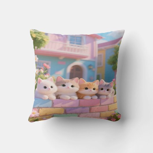 Pastel Rainbow Wall & Flowers, Soft Plush Pillow クッション (裏面)