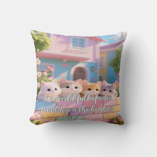 Pastel Rainbow Wall & Flowers, Soft Plush Pillow クッション (正面)