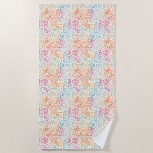 Pastel Rainbow Watercolor Leopard Print ビーチタオル (正面)