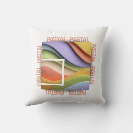 Pastel Rainbow Waves Art Throw Pillow クッション (裏面)