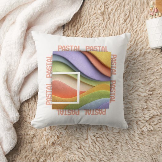 Pastel Rainbow Waves Art Throw Pillow クッション (ブランケット)