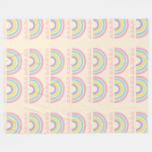 Pastel rainbows and hearts フリースブランケット (正面(横))