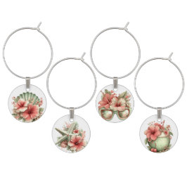 PASTEL RED & GREEN TROPICAL HIBISCUS FLOWERS ワインチャーム
