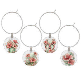 PASTEL RED & GREEN TROPICAL HIBISCUS FLOWERS ワインチャーム
