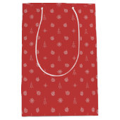 Pastel Red Minimalistic Christmas Pattern ミディアムペーパーバッグ (正面)