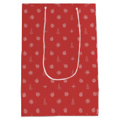 Pastel Red Minimalistic Christmas Pattern ミディアムペーパーバッグ (裏面)