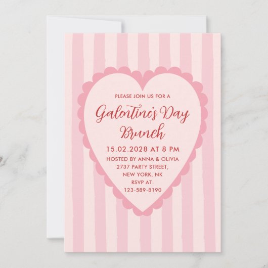Pastel Red Pink Hand Drawn Galentine's Day Brunch 招待状 (正面)