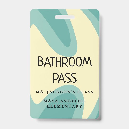 Pastel Retro Back To School Bathroom Hall Pass バッジ (正面)