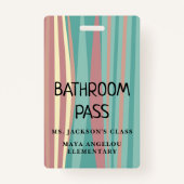 Pastel Retro Back To School Bathroom Hall Pass Bad バッジ (正面)