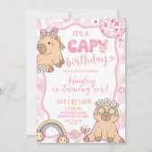 Pastel Retro Capybara Girl Birthday party 招待状 (正面)