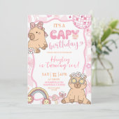 Pastel Retro Capybara Girl Birthday party 招待状 (スタンド正面)